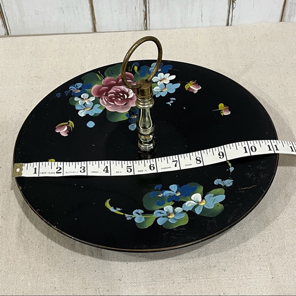 Vintage Center Handled Black Serving Tray w/ Tole Painted Design - Picture 14 of 16
